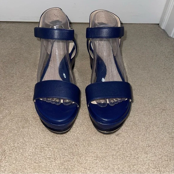 Cole Haan Grand Ambition Blue Wedge Sandals Ankle Strap Leather Size 8B - Picture 3 of 8